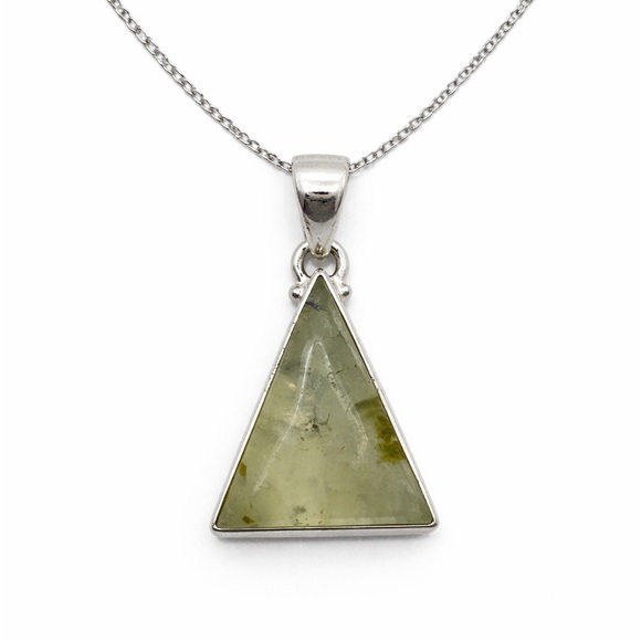 S925 Prehnite Triangle Pendant